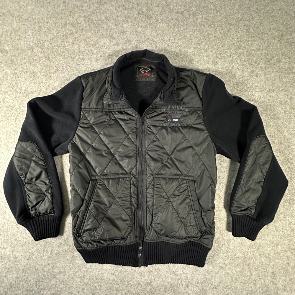 Paul & Shark Yachting Jacket Boys Large Black Quilted Hybrid Fleece Nautical